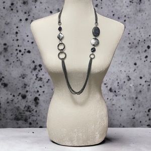 Women’s Décor Fashion Necklace, Chunky, Metallic Black/Gray Beaded
